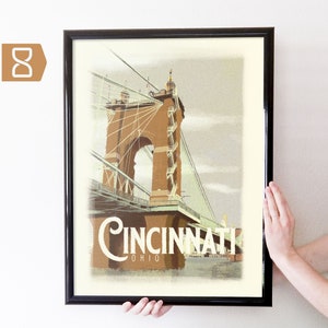 Cincinnati, OH Travel Art Poster Modern Home Decor 11x17 18x24 24x36