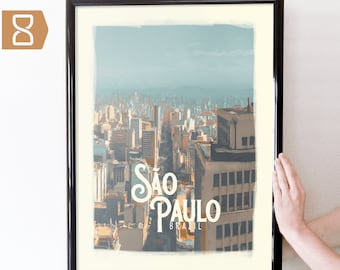 Sao Paulo, Brazil Retro Travel Art Poster Modern Home Decor 11x17 18x24 24x36