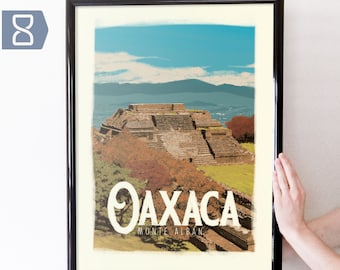 Monte Alban, Oaxaca, Mexico Retro Travel Art Poster Modern Home Decor 11x17 18x24 24x36