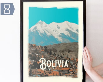 La Paz, Bolivia Retro Travel Art Poster Modern Home Decor 11x17 18x24 24x36