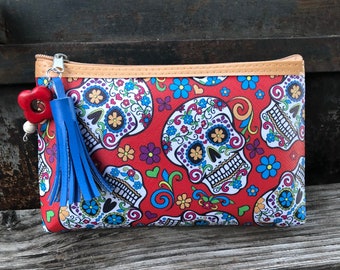 Ladies Mini Bags /"Calaverita/" Mexican Design Zipper Pouch Canvas Makeup Bag