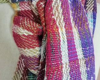 Hand Woven Wool Cotton Scarf, Striped Slow Cloth Wrap