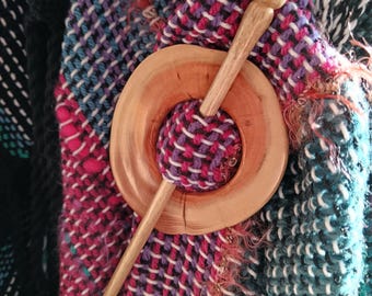 Hand Turned Shawl Brooch And Pin Set