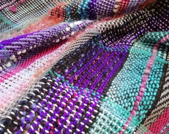 Handwoven Saori Throw, Colourful Wool Knee Rug, Wheelchair Blanket