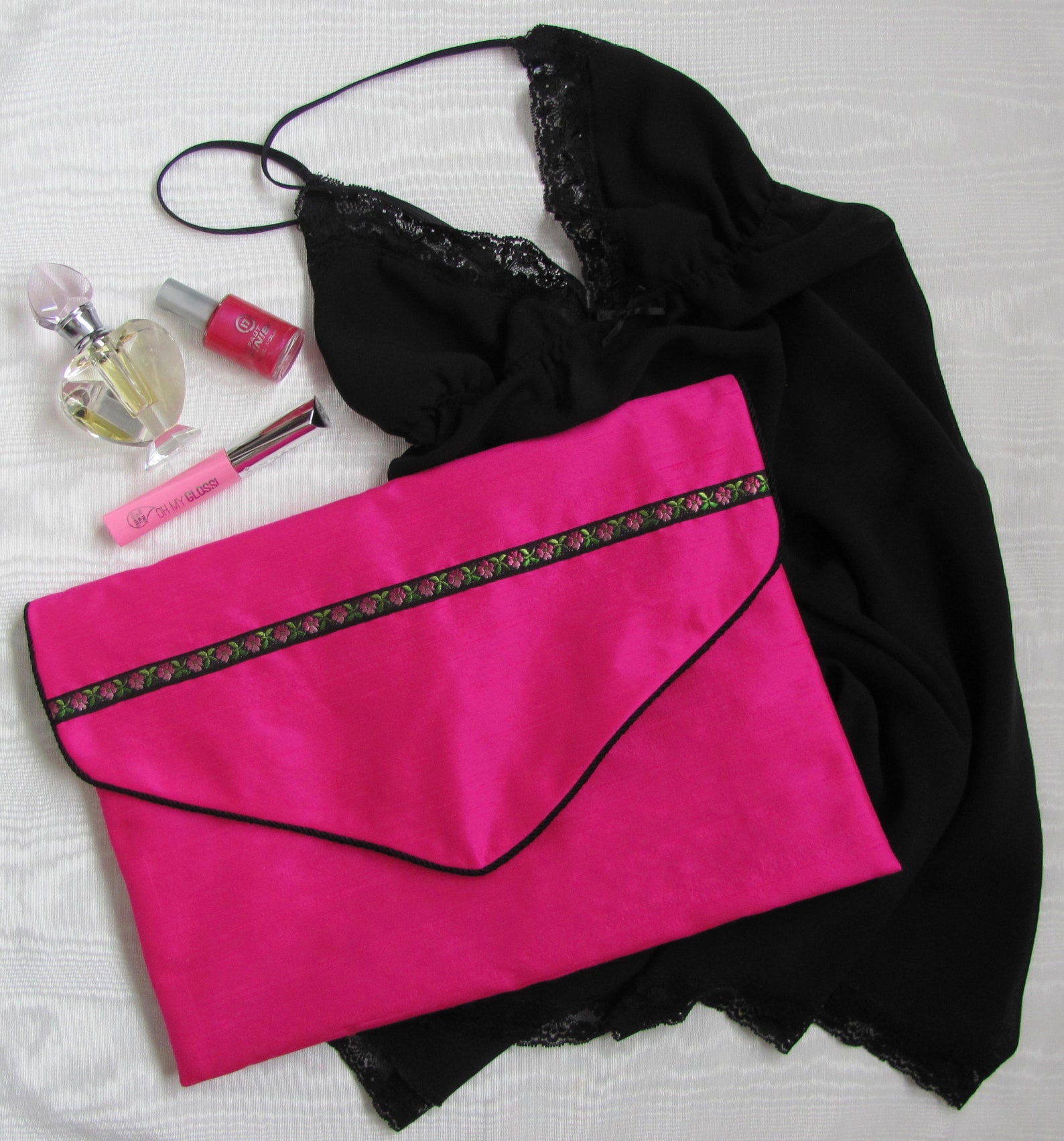 Nightdress case or lingerie case in bright pink silk and Etsy