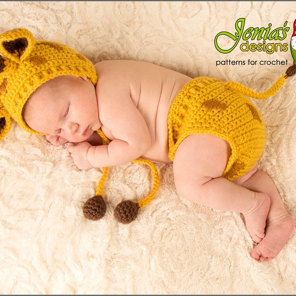 CROCHET PATTERN - Giraffe Hat and Diaper Cover Set for Newborn, Baby, Infant - Giraffe Bonnet - Newborn Photo Prop