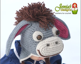 CROCHET PATTERN - Donkey Hat for Baby, Toddler, Child, Teen, Adult, Girl or Boy - Photo Prop, Costume