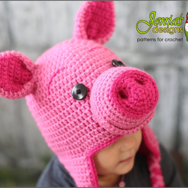 CROCHET PATTERN - Pig Animal Hat - Piglet Hat for Baby, Infant, Toddler, Child, Adult, Girl or Boy- Photo Prop or Costume