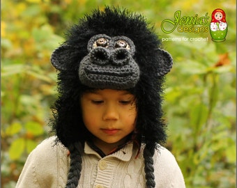 CROCHET PATTERN - Gorilla Crochet Hat Pattern, Monkey/Ape Hat Pattern for Baby, Child, Teen, Adult, Boys and Girls  - Photo Prop or Costume