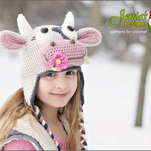 CROCHET PATTERN Cow Hat, Farm Animal Hat Pattern for Baby, Toddler, Child, Teen, Adult, Girl Spring Cow Photo Prop or Costume image 1