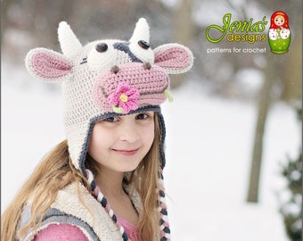 CROCHET PATTERN - Cow Hat, Farm Animal Hat Pattern for Baby, Toddler, Child, Teen, Adult, Girl - Spring Cow - Photo Prop or Costume