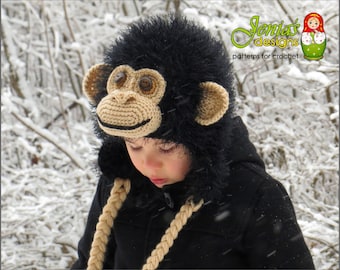 CROCHET PATTERN - Crochet Chimpanzee Hat, Monkey/Ape Hat Pattern for Baby, Toddler, Child, Teen, Adult, Boys/Girls  - Photo Prop or Costume