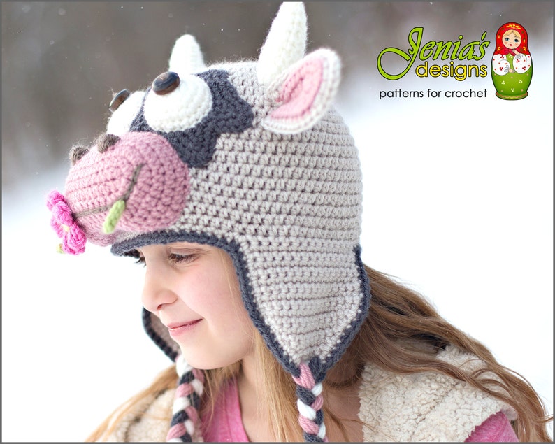 CROCHET PATTERN Cow Hat, Farm Animal Hat Pattern for Baby, Toddler, Child, Teen, Adult, Girl Spring Cow Photo Prop or Costume image 2