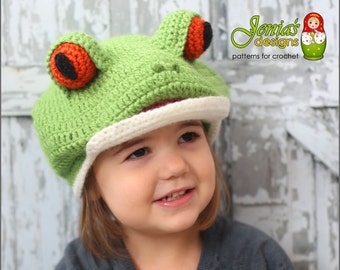 CROCHET PATTERN - Tree Frog Animal Hat Pattern for Baby, Toddler, Child, Adult, Girl, Boy - Photo Prop or Costume