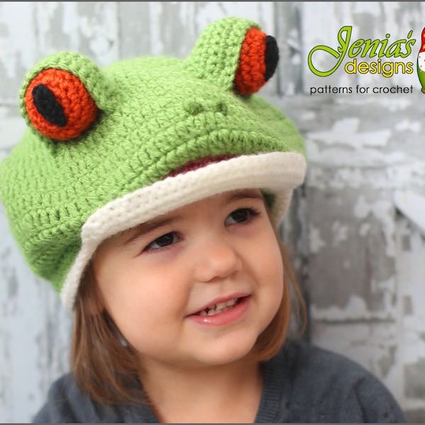 CROCHET PATTERN - Tree Frog Animal Hat Pattern for Baby, Toddler, Child, Adult, Girl, Boy - Photo Prop or Costume