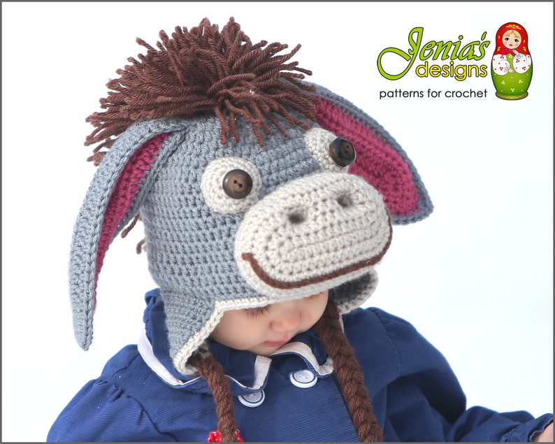 CROCHET PATTERN Donkey Hat for Baby, Toddler, Child, Teen, Adult, Girl or Boy Photo Prop, Costume image 2