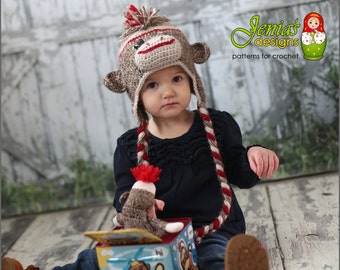 CROCHET PATTERN - Sock Monkey Hat for Baby, Toddler, Child, Teen, Adult, Girl, Boy - Photo Prop or Costume - 3 different designs