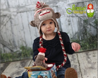 CROCHET PATTERN - Sock Monkey Hat for Baby, Toddler, Child, Teen, Adult, Girl, Boy - Photo Prop or Costume - 3 different designs