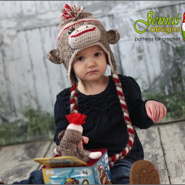 CROCHET PATTERN - Sock Monkey Hat for Baby, Toddler, Child, Teen, Adult, Girl, Boy - Photo Prop or Costume - 3 different designs