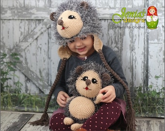 PATROON SET - Gehaakte egel dierenhoed + pluche Amigurumi dieren speelgoed pop patronen (foto rekwisiet, kostuum) voor baby, kind, volwassene, jongen/meisje