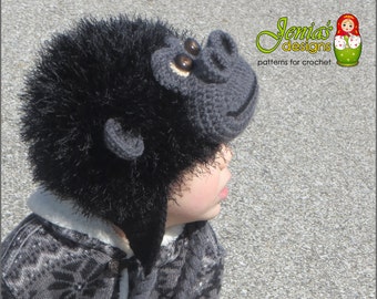 CROCHET PATTERN - Monkey Animal Hat for Baby, Toddler, Child, Teen, Adult, Boys and Girls - Gorilla (Monkey/Ape) Hat - Photo Prop or Costume