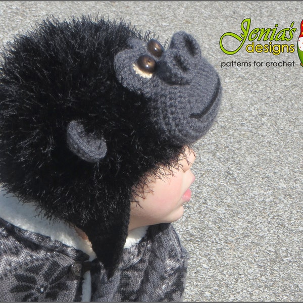 CROCHET PATTERN - Monkey Animal Hat for Baby, Toddler, Child, Teen, Adult, Boys and Girls - Gorilla (Monkey/Ape) Hat - Photo Prop or Costume