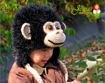 CROCHET PATTERN - Crochet Monkey/Ape Hat, Chimpanzee Hat Pattern for Baby, Toddler, Child, Teen, Adult, Boys/Girls  - Photo Prop or Costume