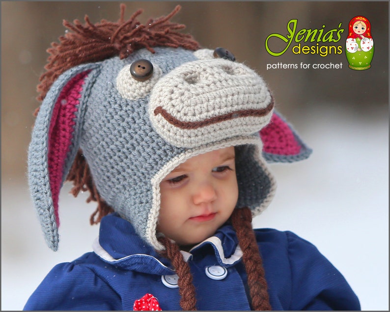 CROCHET PATTERN Donkey Hat for Baby, Toddler, Child, Teen, Adult, Girl or Boy Photo Prop, Costume image 3