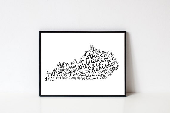 Hand lettered THE BLUEGRASS STATE Kentucky Work Art Print // 8x10
