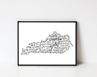 Hand lettered LEXINGTON Kentucky Word Art Print // 8x10