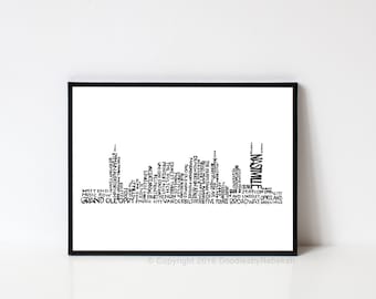 Hand lettered NASHVILLE SKYLINE Word Art Print // 8x10