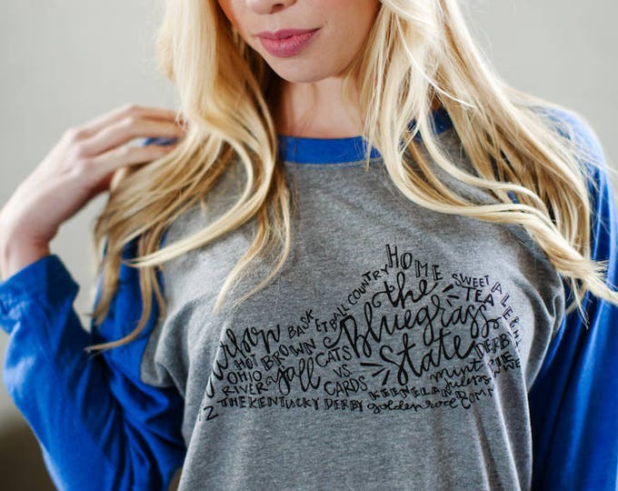 hand Lettered THE BLUEGRASS STATE Kentucky Word Art Raglan