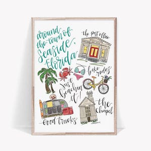 Seaside Florida Illustration Map / / 30A Art // Seaside Florida // Beach Art