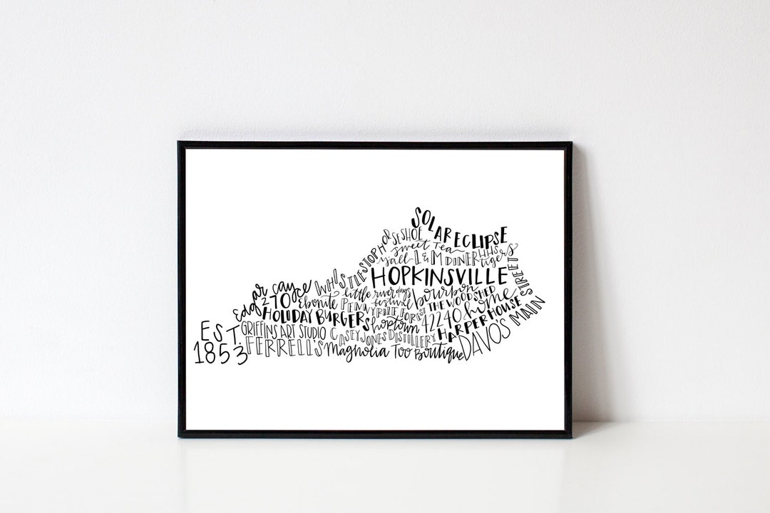 Hand Lettered HOPKINSVILLE Kentucky Word Art Print // 8x10 Etsy