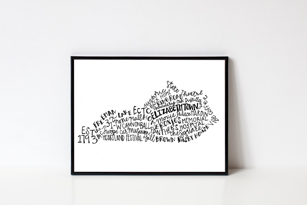 Hand Lettered ELIZABETHTOWN Kentucky Word Art Print // 8x10 Etsy