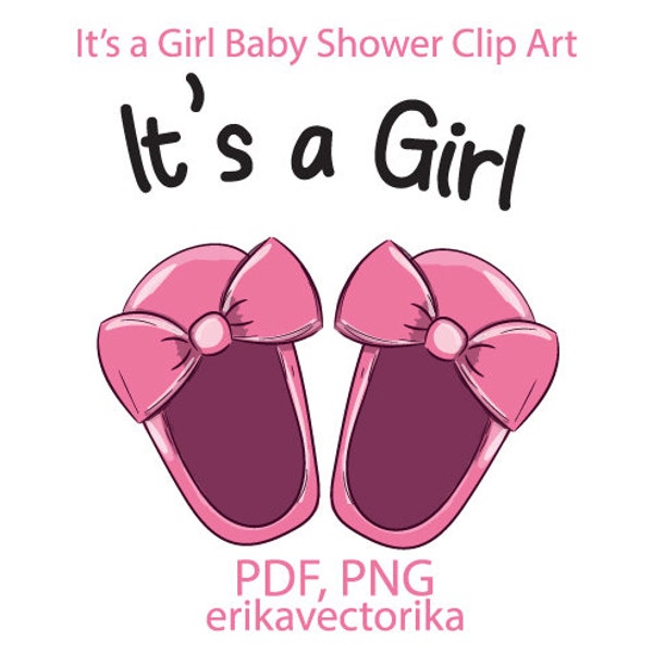 It's a Girl, Baby Girl clip art, Cute, Nursery,PNG, PDF, Baby Shower Invitation,Digital, Printable,Instant download, New Born, Birthday card