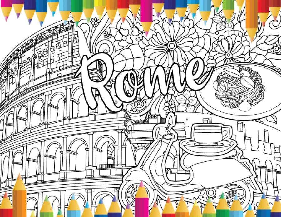 Roma Italia página para colorear para adultos y niños hoja - Etsy España