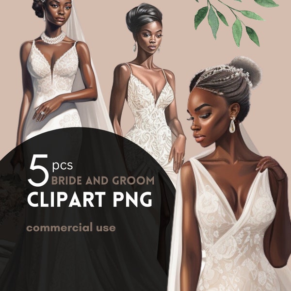 African American Bride Clipart Png Bridal Gowns Stickers Clip art Wedding Commercial Licence Wedding Day Graphics Just Married Clipart