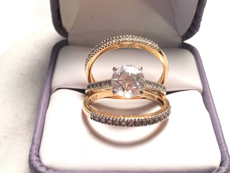 PAJ Gold Over 925 Sterling Silver Cz Wedding Ring and Two Etsy