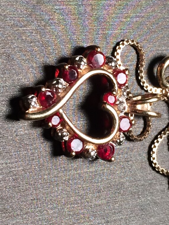 Gold over 925 sterling silver heart with red gem … - image 4