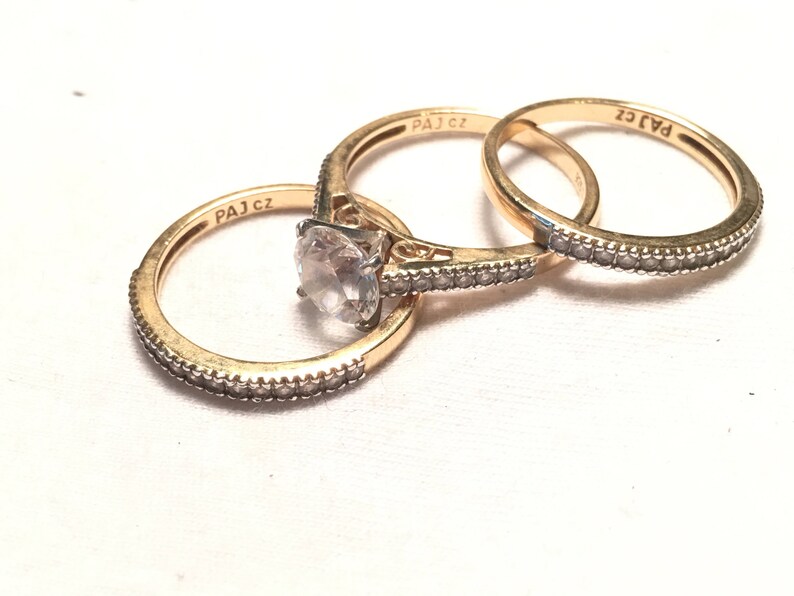 PAJ Gold Over 925 Sterling Silver Cz Wedding Ring and Two Etsy