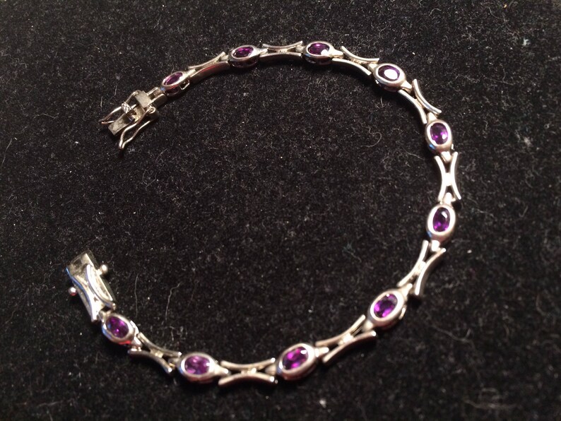 Vintage ATI 925 sterling silver bracelet with purple gem / | Etsy