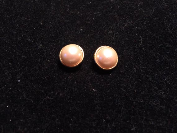 Vintage 14k solid yellow gold with faux pearl ear… - image 2