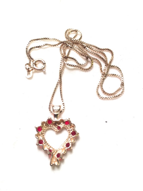 Gold over 925 sterling silver heart with red gem … - image 2