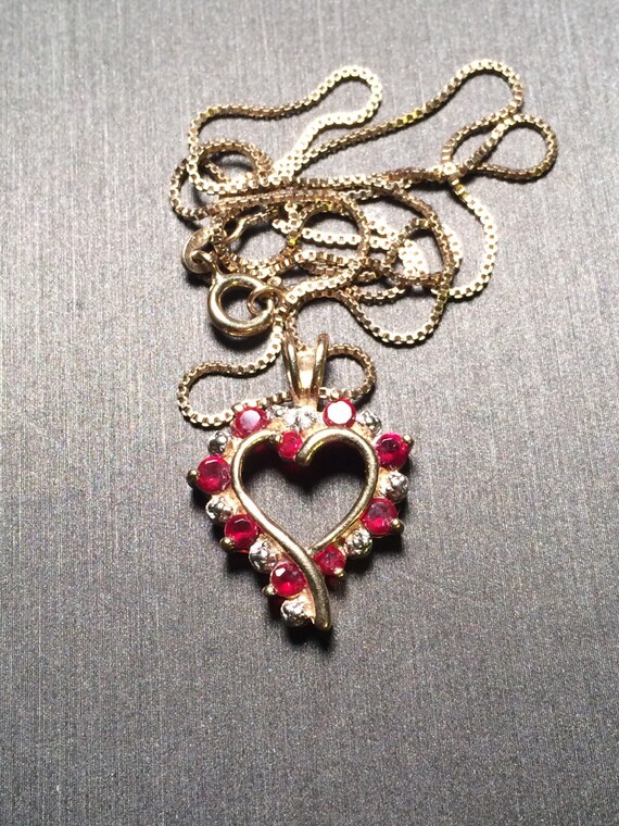 Gold over 925 sterling silver heart with red gem … - image 3