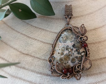 Ocean Jasper Pendant - Copper Jewelry - Gemstone Jewelry - Crystal Jewelry - Boho Jewelry - Chakra Jewelry - Floral - Botanical