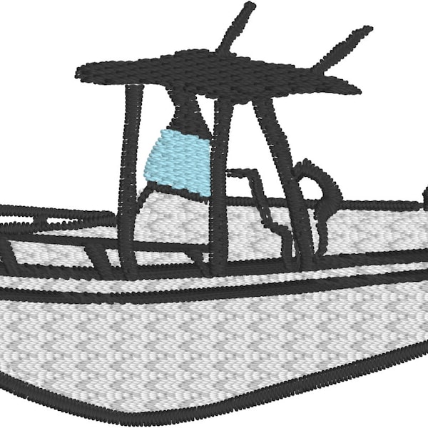 Fishing boat, center console boat, embroidery file 2 sizes in pes, jef, hus, dst