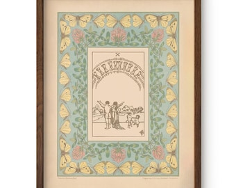 Ten of Cups Tarot Card Print: Nouveau Butterflies - Pink and Beige