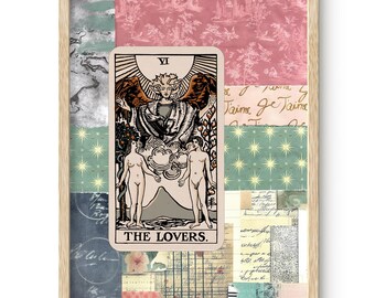 The Lovers Tarot Card Collage Poster: Shabby Chic Art Print