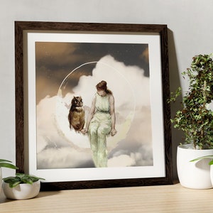 Vintage Owl Painting - Angel and Owl on Moon - Frederick Stuart Church, The Witch's Daughter, 1881, watercolor